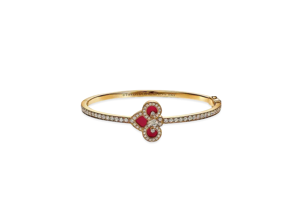 Tiffany & Co. Tiffany Fleur De Lis Bracelet Carnelian with Diamonds Small 18K "Yellow Gold"
