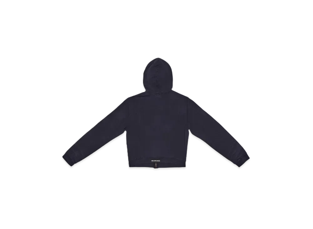 BALENCIAGA Men's Tab Worn-Out Zip-Up Hoodie "Black"