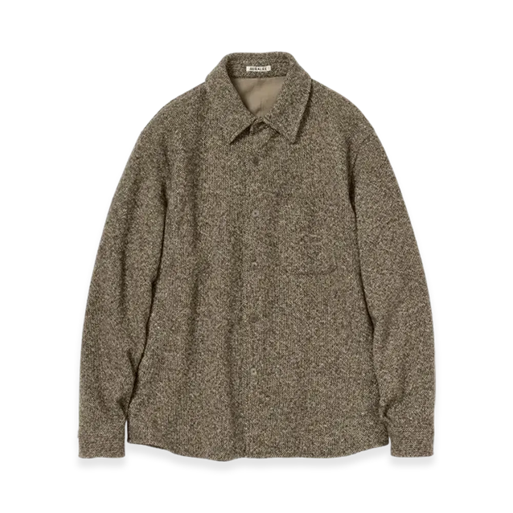 AURALEE Homespun Tweed Shirt Blouson "Brown"