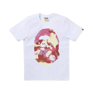 A BATHING APE Map Camo Big Ape Head Tee "White/Pink"