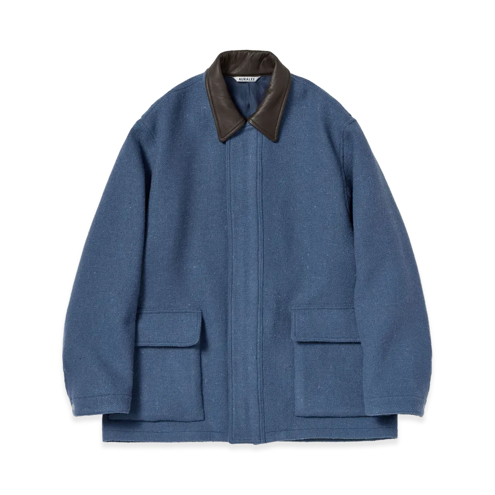 AURALEE Women's Homespun Tweed Zip Blouson "Dusty Blue"