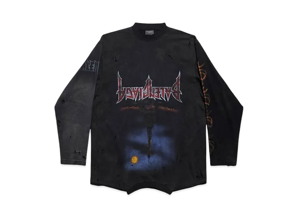 BALENCIAGA MENS Paris Moon Upside Down Long Sleeve T-shirt Oversized "Black"