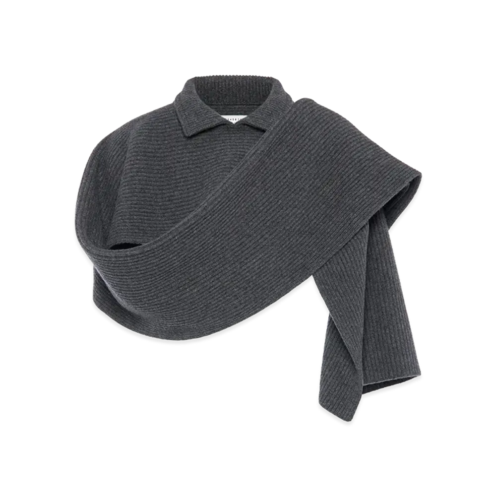 Maison Margiela Ribbed Wool Scarf with Collar "Dark Gray"