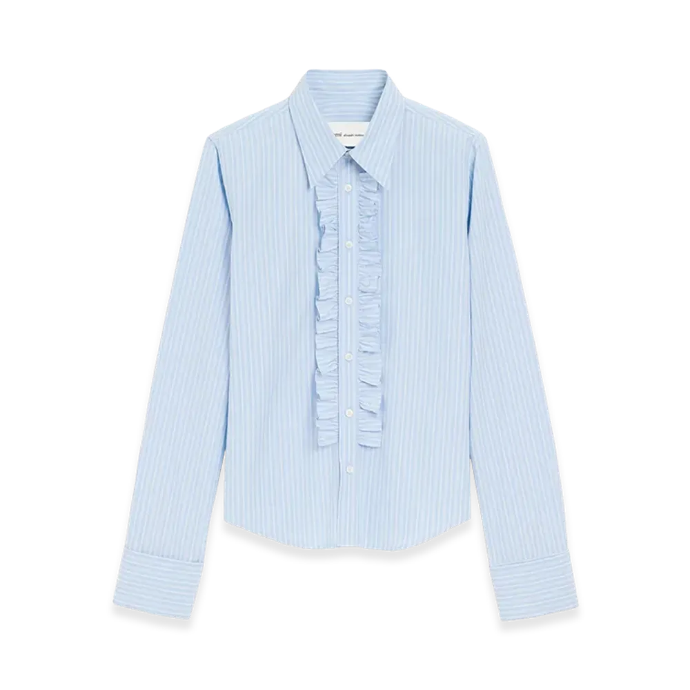 AMI PARIS Cotton Long Sleeve Ruffled Adjusted Shirt "Blue"