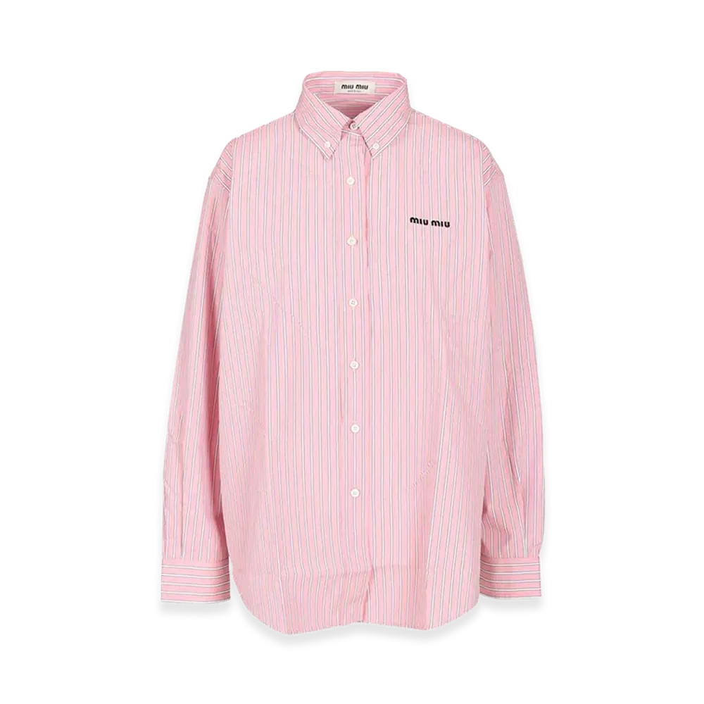 MIU MIU Women's Striped Cotton Shirt with Logo Embroidery "Rose"