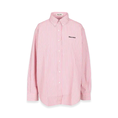 MIU MIU Women's Striped Cotton Shirt with Logo Embroidery "Rose"