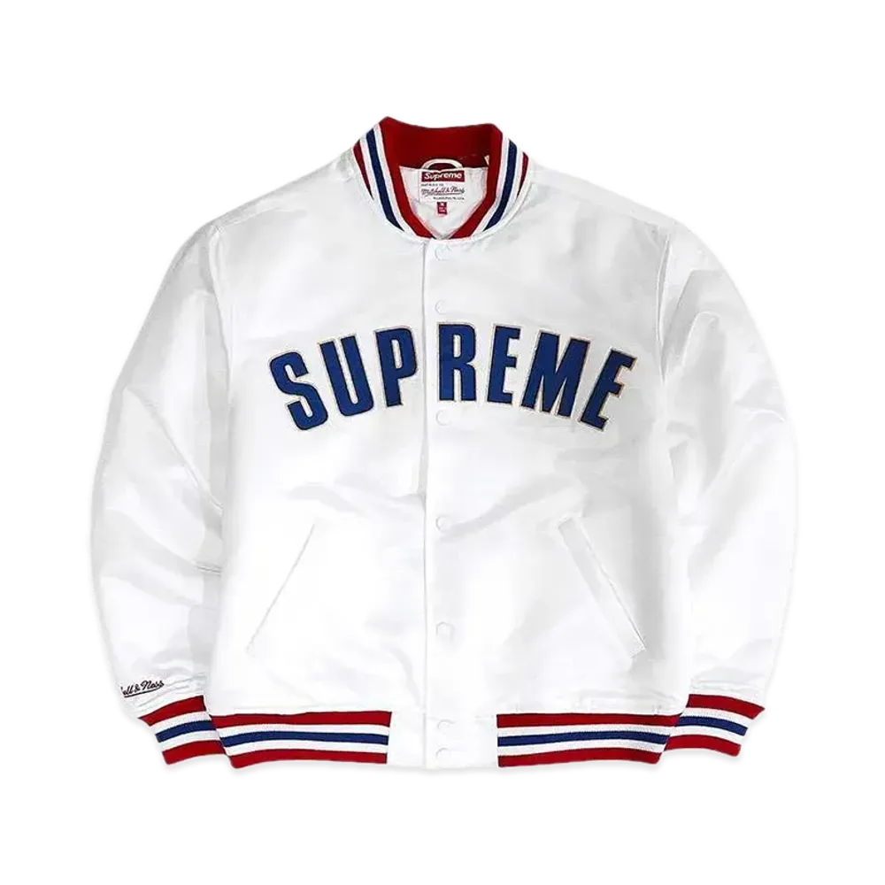 Supreme x Mitchell & Ness Satin Varsity Jacket "White"