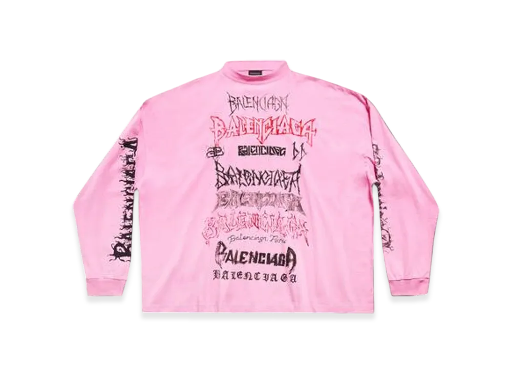 BALENCIAGA Women's DIY Metal Long Sleeve T-Shirt Medium Fit in Pink "Red"