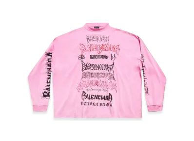 BALENCIAGA Women's DIY Metal Long Sleeve T-Shirt Medium Fit in Pink "Red"