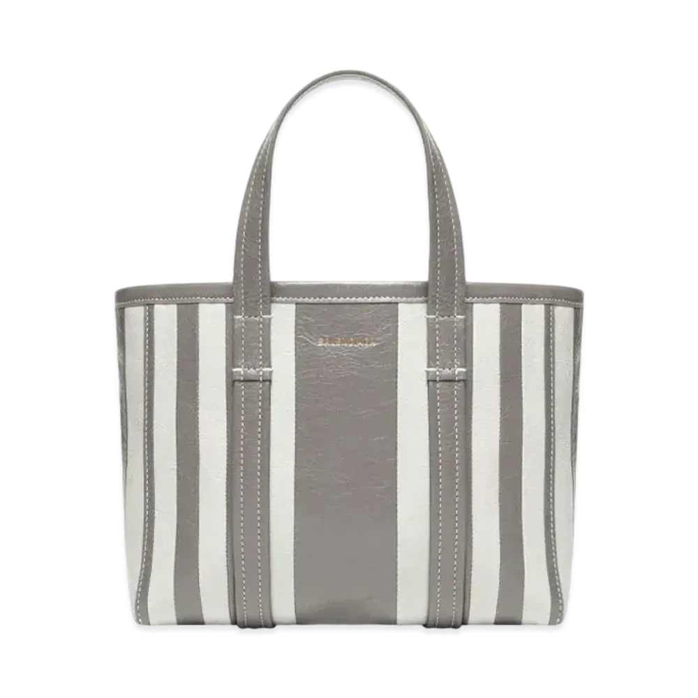 BALENCIAGA Barbes Small East-west Shopper Bag In Striped Patchwork Arena Lambskin "Dark Gray"