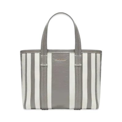 BALENCIAGA Barbes Small East-west Shopper Bag In Striped Patchwork Arena Lambskin "Dark Gray"