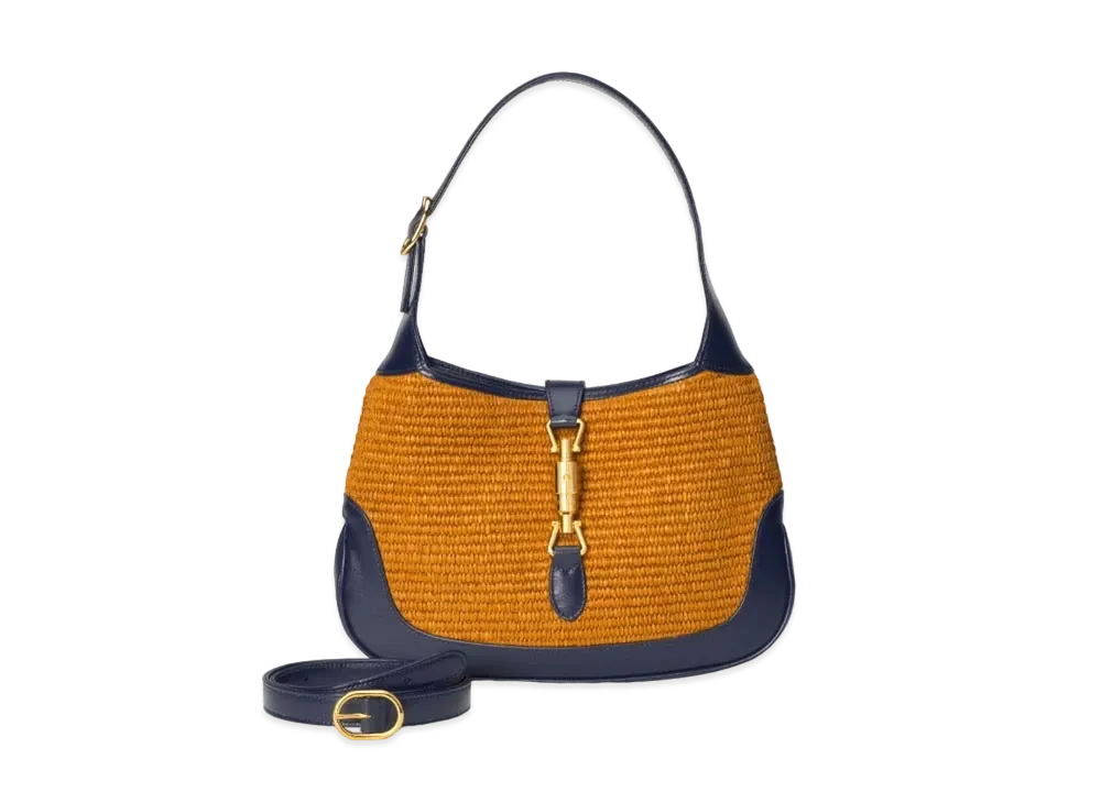 GUCCI Jackie 1961 Small Shoulder Bag "Camel Straw Effect"