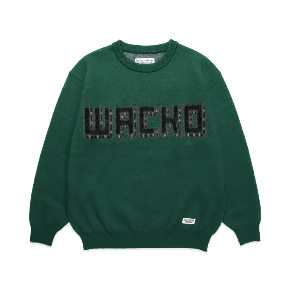 WACKO MARIA Logo Mohair Knit Jacquard Sweater "Green"