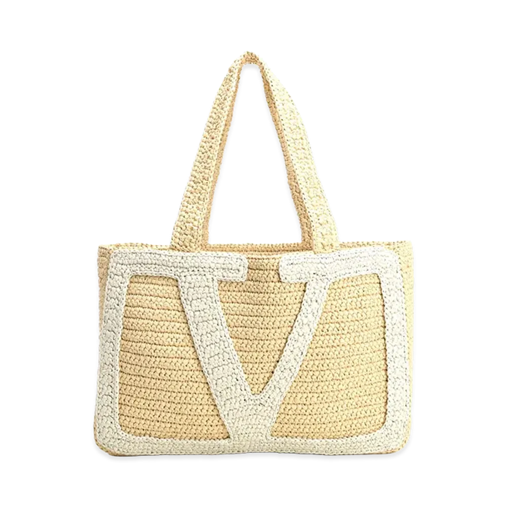 Valentino Women's Large Tote Viva Superstar Crochet Crochet Rafia "Beige"