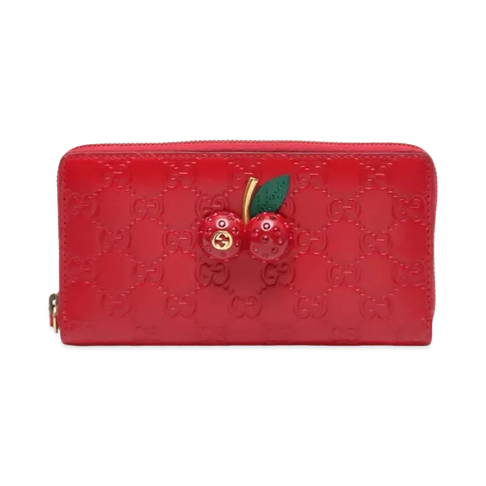 GUCCI Cherry Signature Zip Around Wallet "Red"