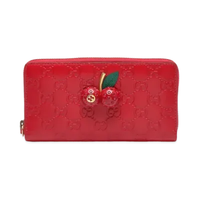 GUCCI Cherry Signature Zip Around Wallet "Red"