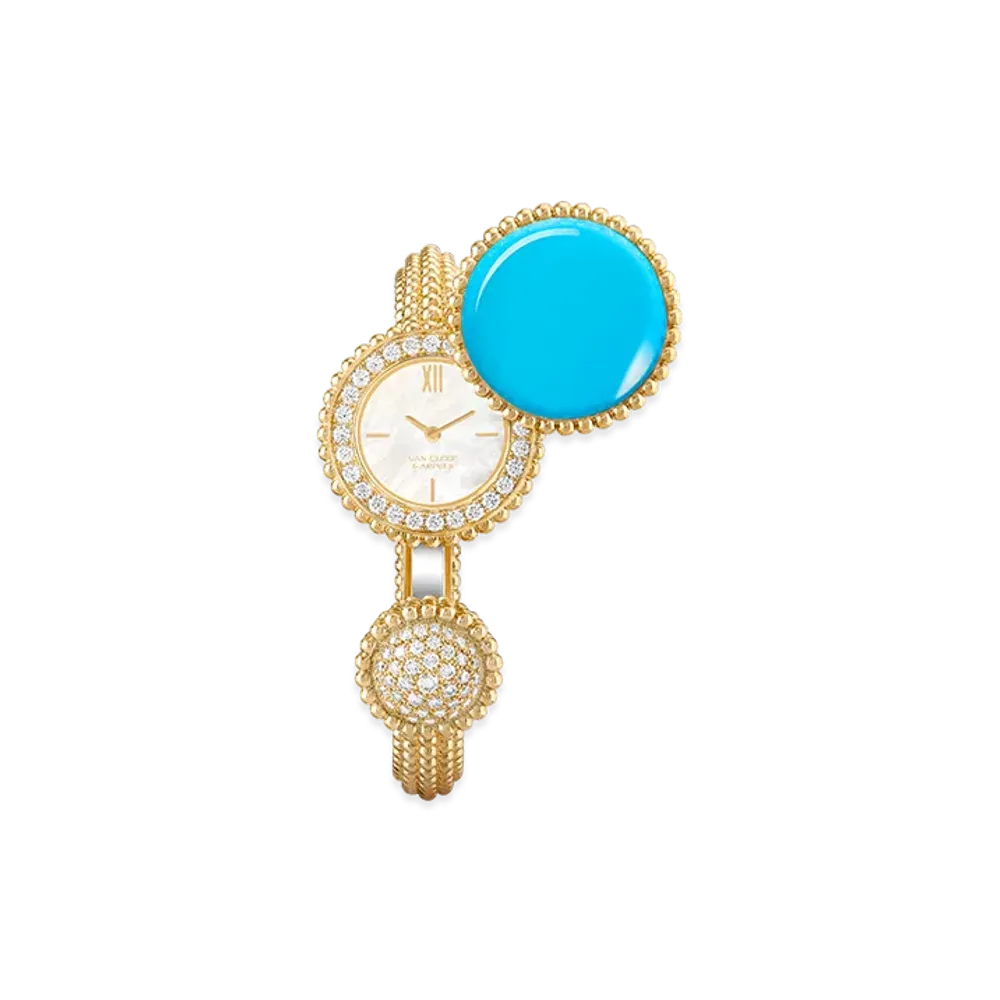 Van Cleef & Arpels Perlee Toi & Moi secret watch medium model "18K Yellow gold/Turquoise/Diamond/Mother-of-pearl"