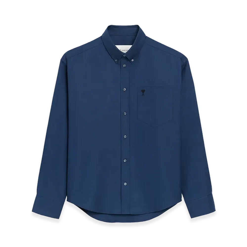 AMI PARIS Cotton Boxy Embroidered Ami De Coeur Shirt "Blue"