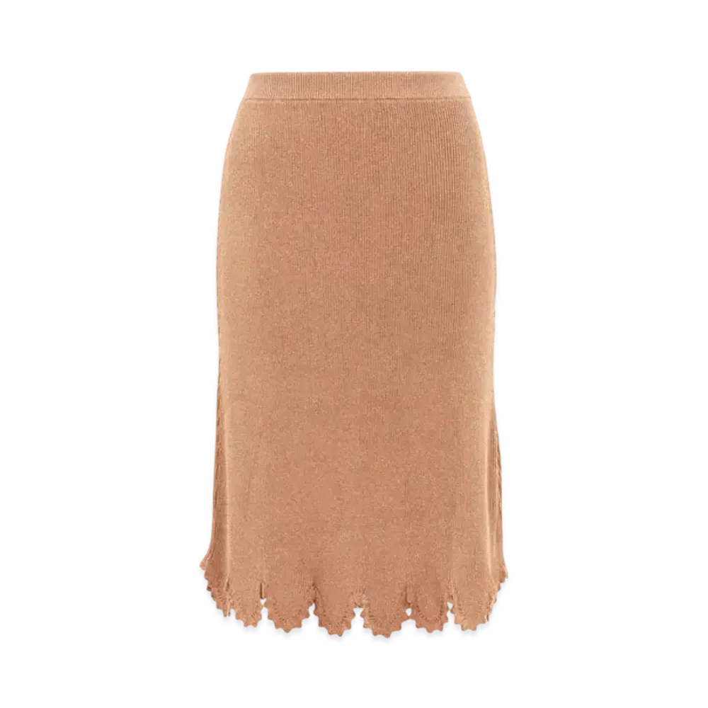 Chloe Fitted Scallop Skirt In Viscose-Blend Knit "Lovely Beige"