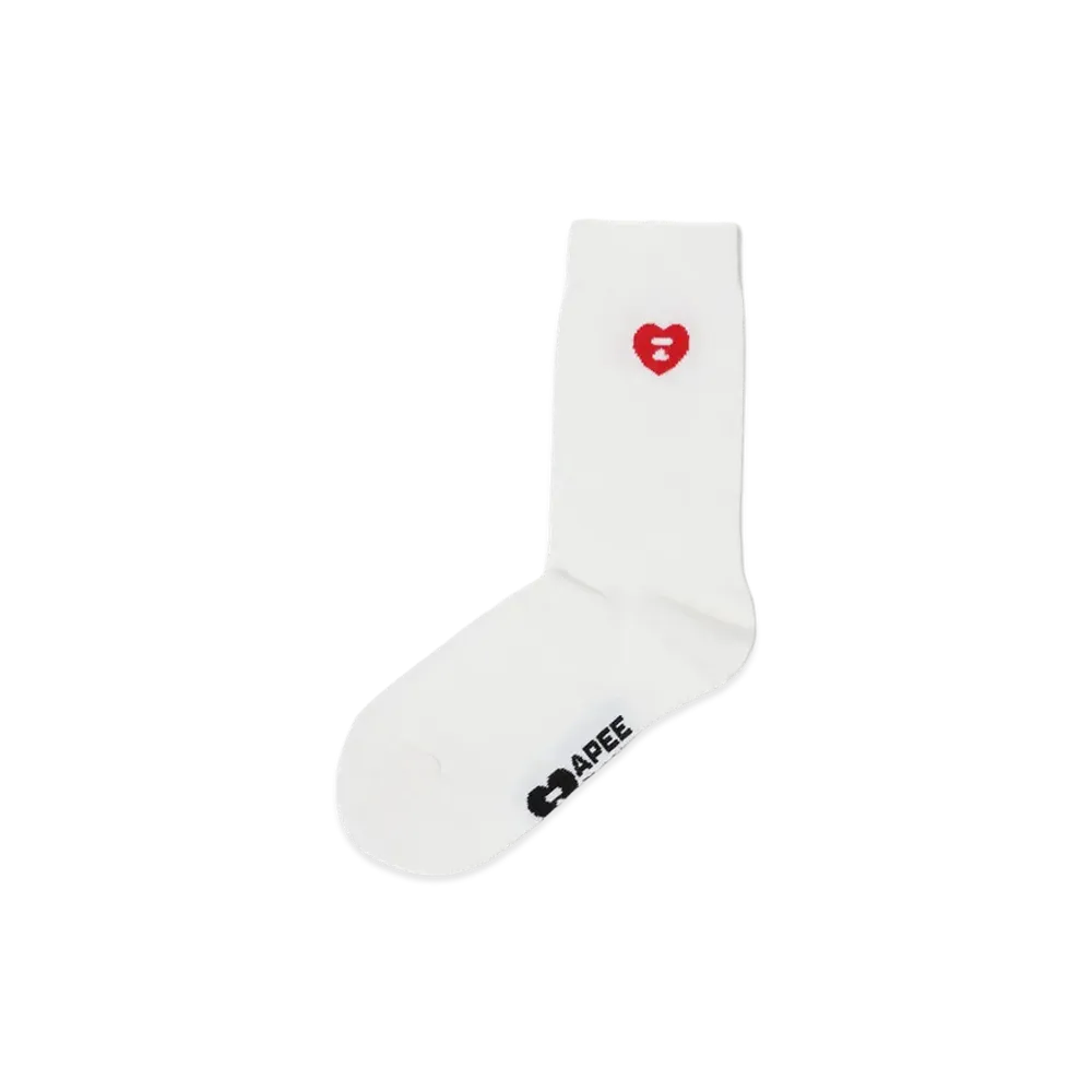 A BATHING APE Women's Heart Embroidery Badge Socks "White"