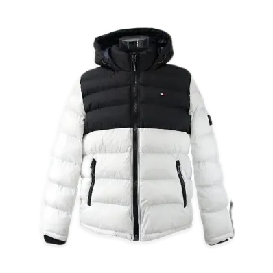 TOMMY HILFIGER Nylon Hooded Puff Blouson "Black/White"