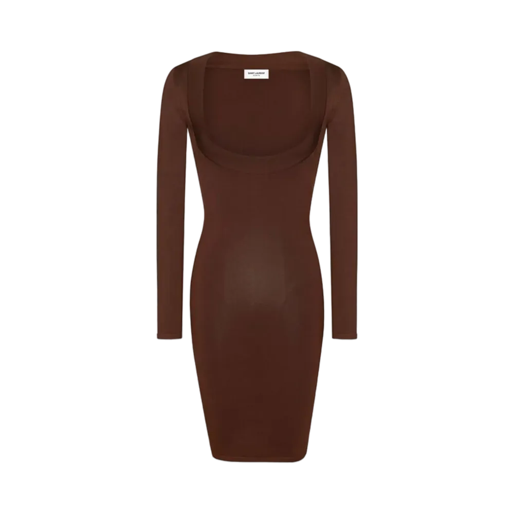 Saint Laurent Women's Decollete Dress in Knit "Chocolat"