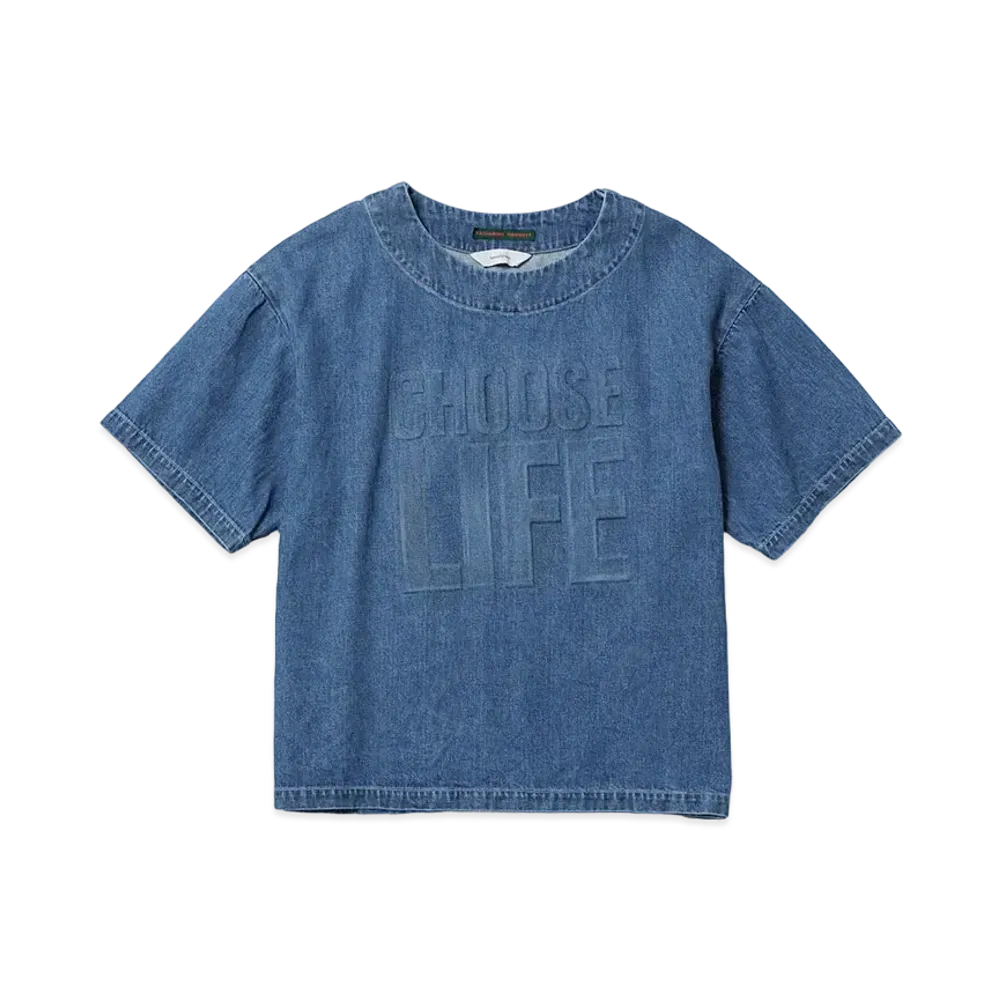 Sasquatchfabrix "Katharine Hamnett" Denim Smock Choose Life "Indigo Blue"