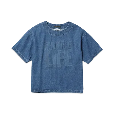 Sasquatchfabrix "Katharine Hamnett" Denim Smock Choose Life "Indigo Blue"