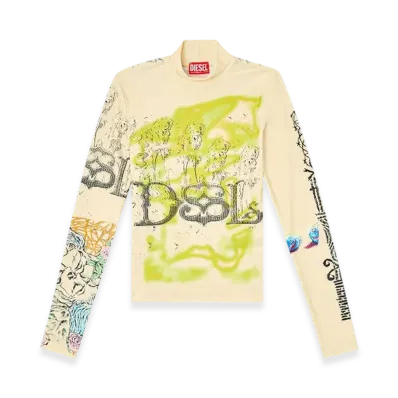 Diesel T-Imun Turtleneck Top With Tattoo Print "Beige"