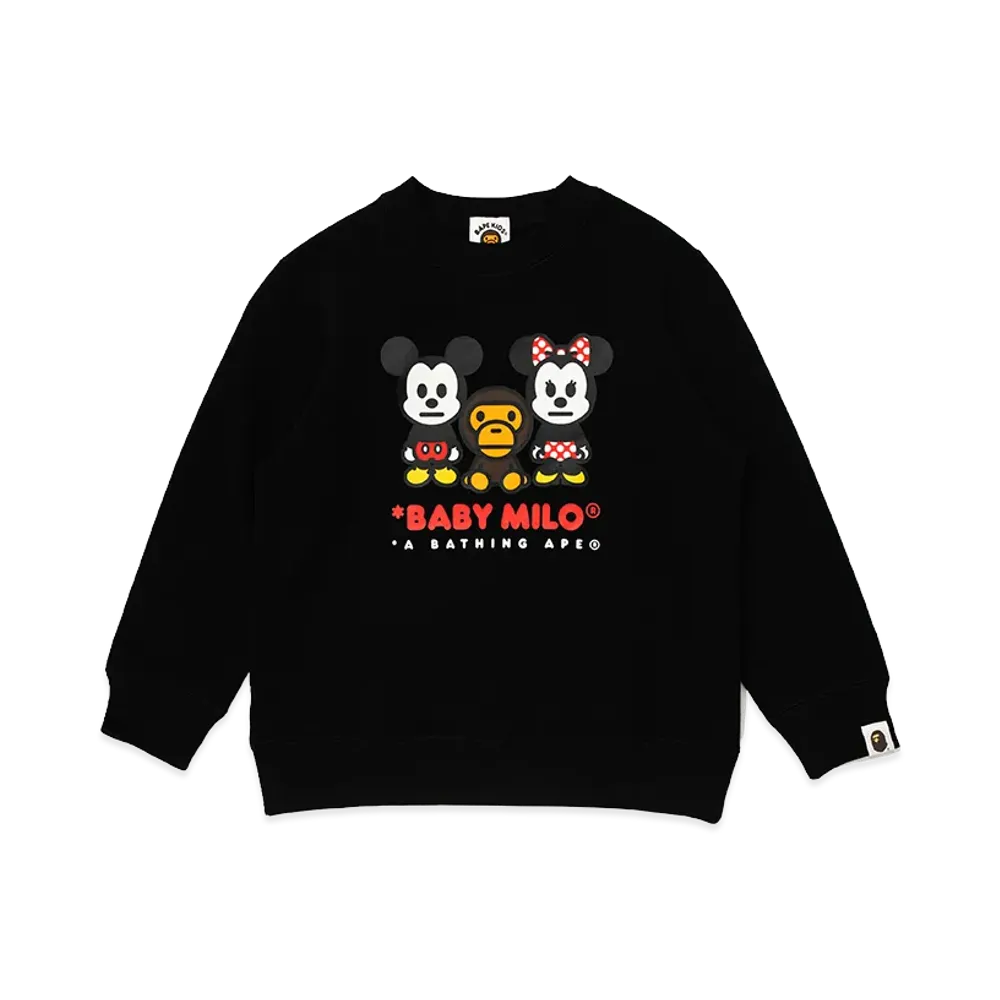 A BATHING APE x Disney Kids Mickey Minnie Baby Milo Crewneck Sweatshirt "Black"