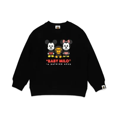 A BATHING APE x Disney Kids Mickey Minnie Baby Milo Crewneck Sweatshirt "Black"