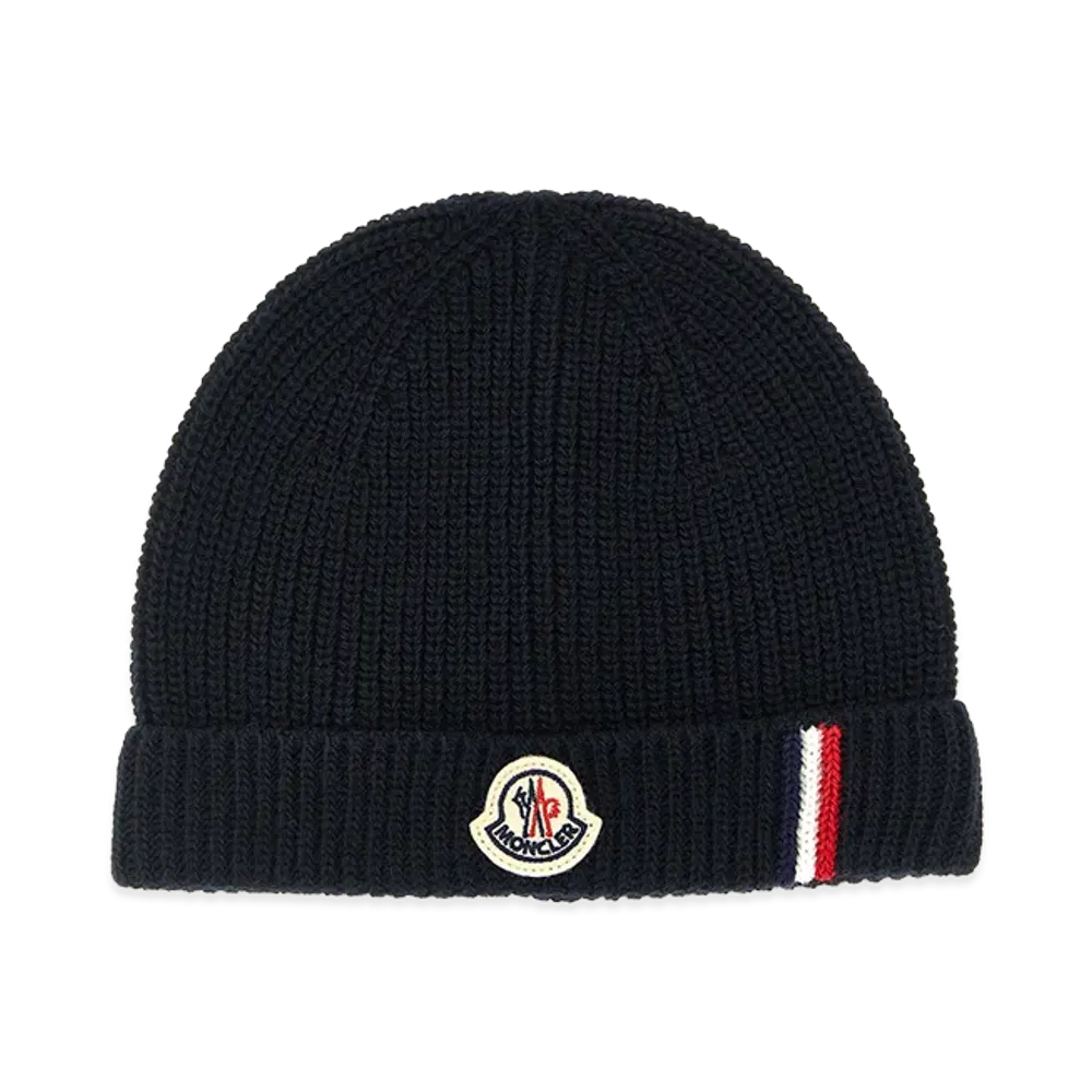 MONCLER Kids Tricolor Detail Beanie "Navy Blue"