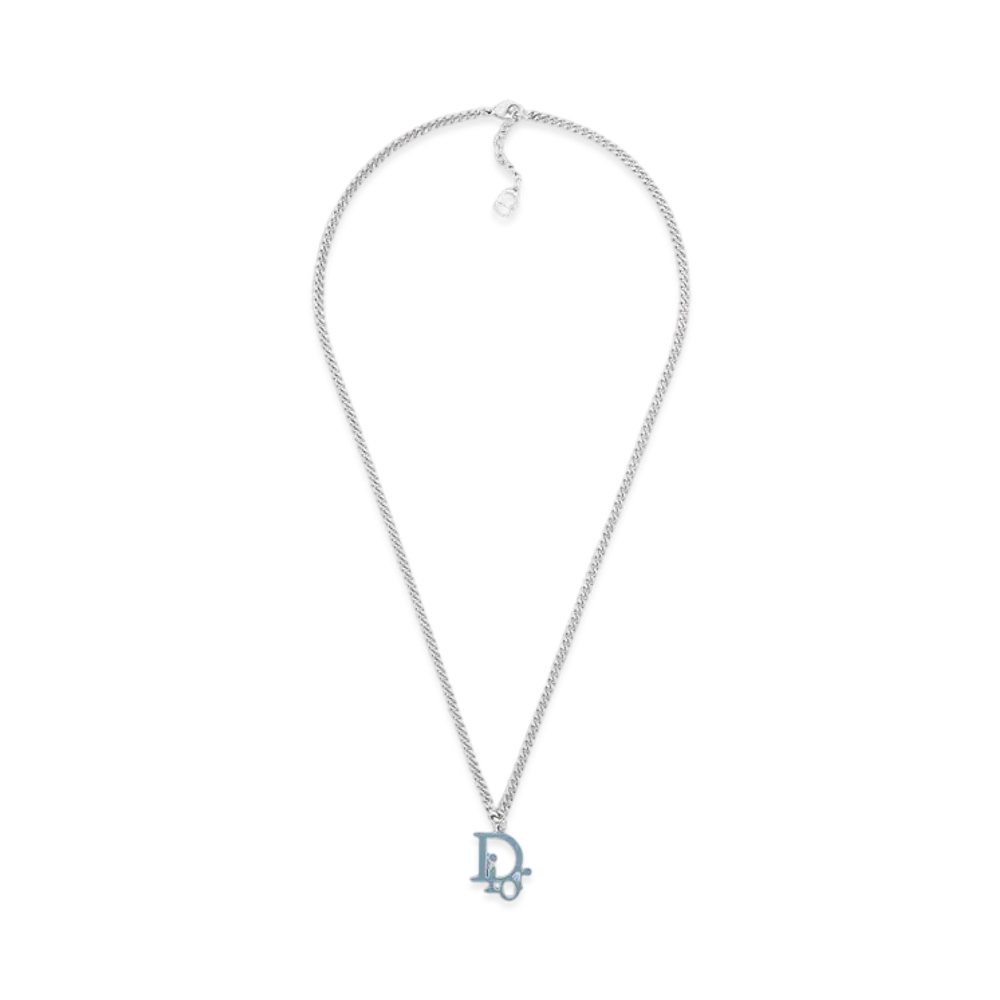 Dior Oblique Pendant Necklace Brass and Resin "Silver/Blue"