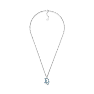 Dior Oblique Pendant Necklace Brass and Resin "Silver/Blue"