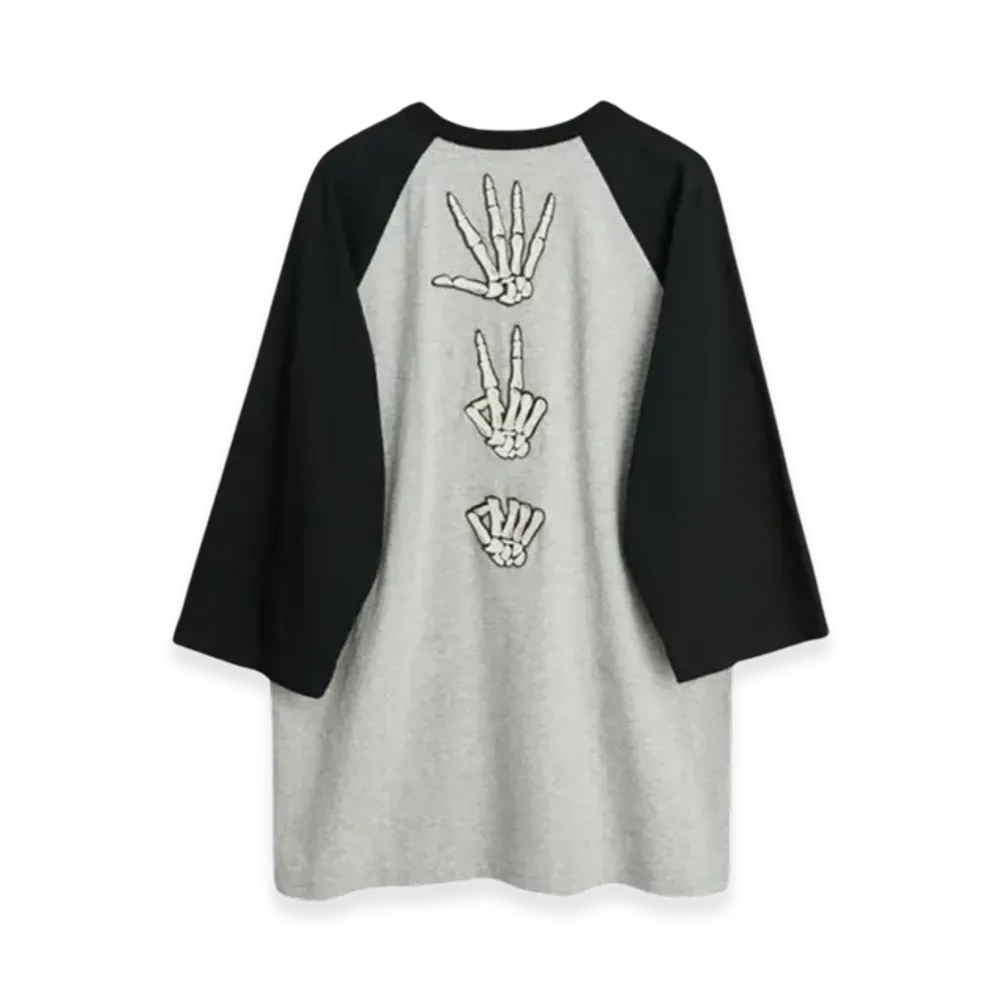 OUR LEGACY Mix Raglan 3/4 Sleeve Stone Paper Scissors Patch "Black Grey"
