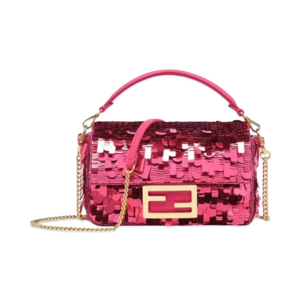 FENDI Baguette Small Sequin and Leather Bag "Fuchsha"