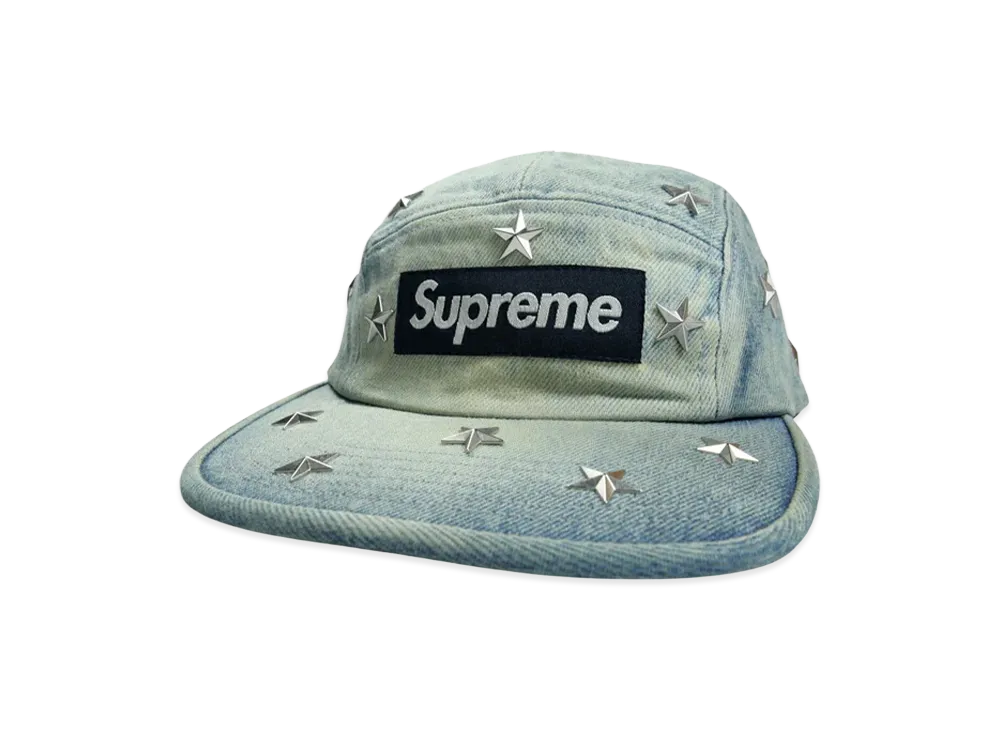 Supreme Stars Studded Denim Camp Cap "Washed Indigo"