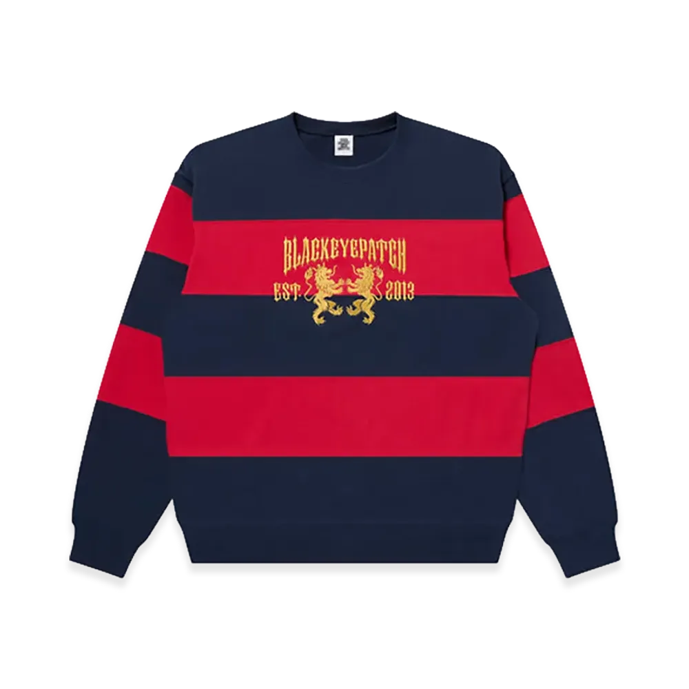 BlackEyePatch Heraldic College Striped Crew Sweat "Navy/Red"