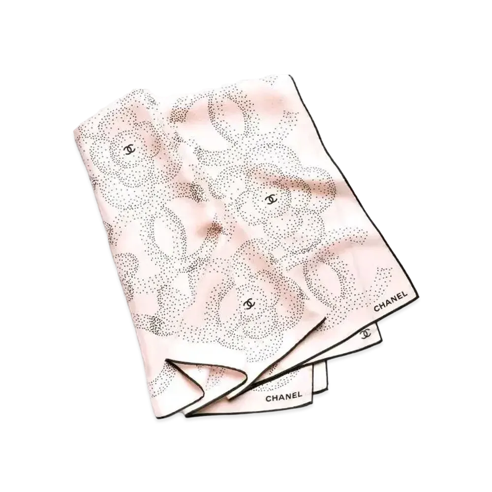 CHANEL Square Scarf Silk Twill "Pink/Black"