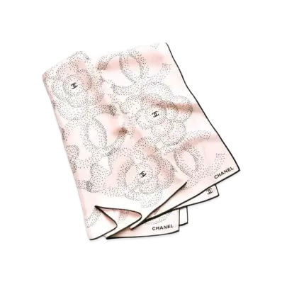 CHANEL Square Scarf Silk Twill "Pink/Black"