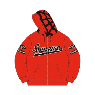 Supreme x Vanson Leathers Spider Web Zip Up Hooded Sweatshirt "Red"