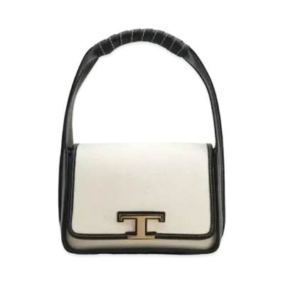 TOD'S Timeles Leather & Canvas Bag Mini "White/Black"