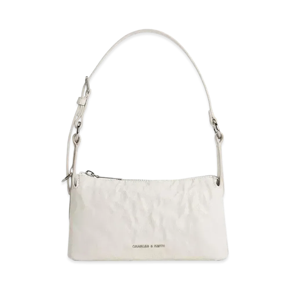 CHARLES & KEITH L'Arc Crinkle Effect Shoulder Bag "Cream"