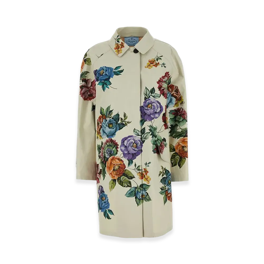 PRADA Women's Printed Cotton Overcoat "Beige"