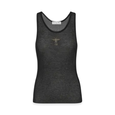 Dior Women's Cotton Technical Mesh with Bee Embroidery Tank Top "Black"