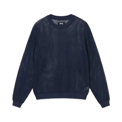 Stussy Cotton Mesh LS Crew "Navy"