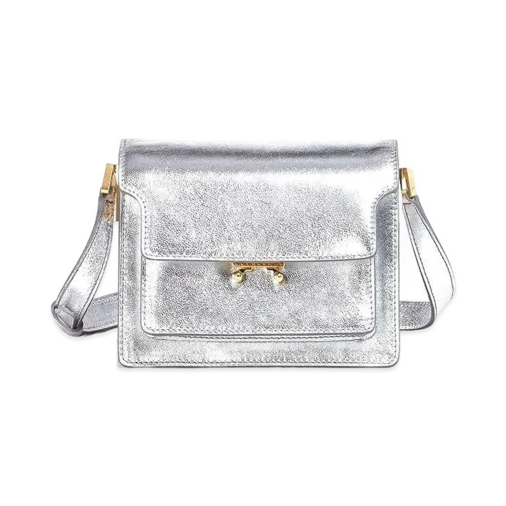Marni Trunk Soft Bag In Silver Metallic Leather "Silver"