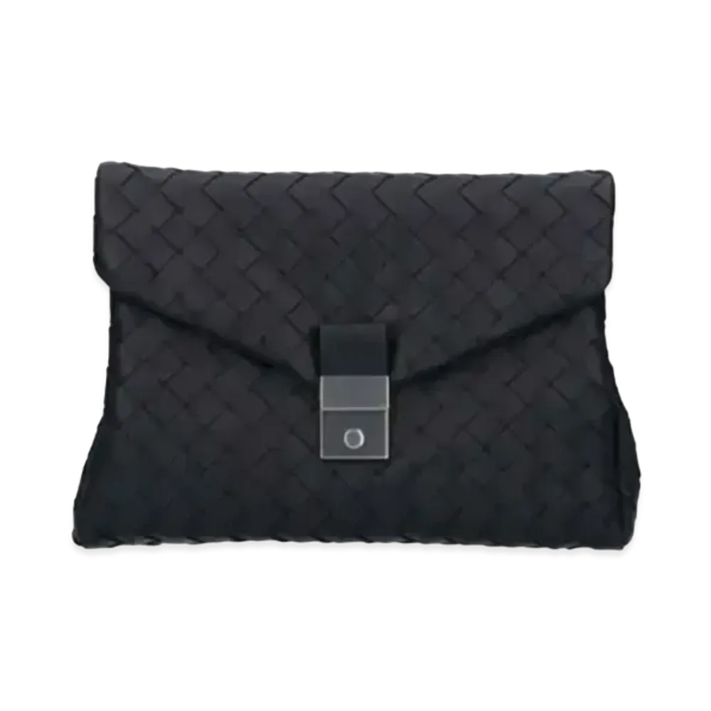 Bottega Veneta Intrecciato Woven Flap Clutch "Black"