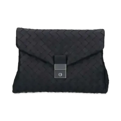 Bottega Veneta Intrecciato Woven Flap Clutch "Black"
