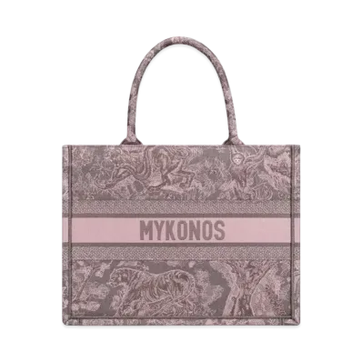 Dior Medium Dior Book Tote Toile De Jouy Reverse Mykonos Embroidery "Gray/Pink"